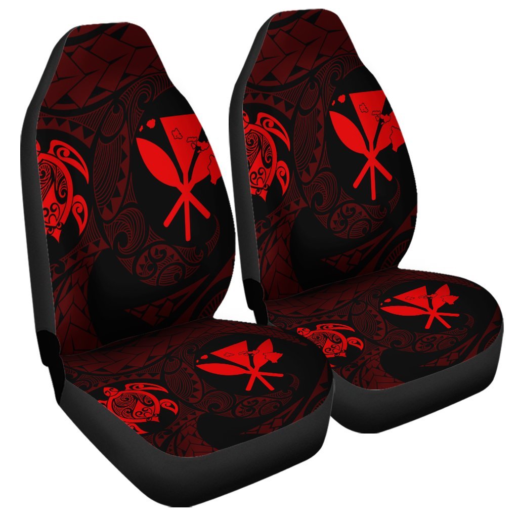 Hawaiian Kanaka Turtle Polynesian Car Seat Covers Red AH Universal Fit Black - Polynesian Pride