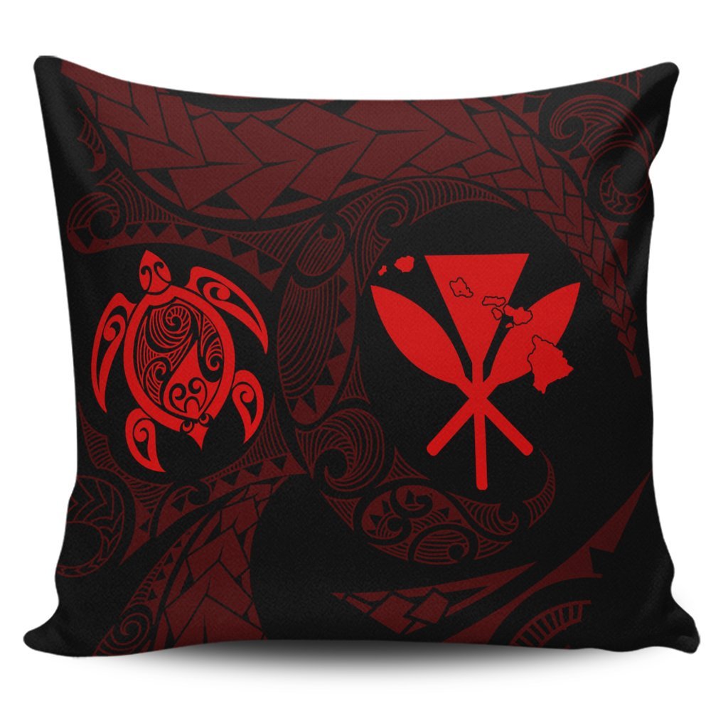 Hawaiian Kanaka Turtle Polynesian Pillow Covers Red AH Pillow Covers Black - Polynesian Pride