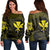 Hawaiian Kanaka Turtle Polynesian Women's Off Shoulder Sweater Yellow AH Black - Polynesian Pride