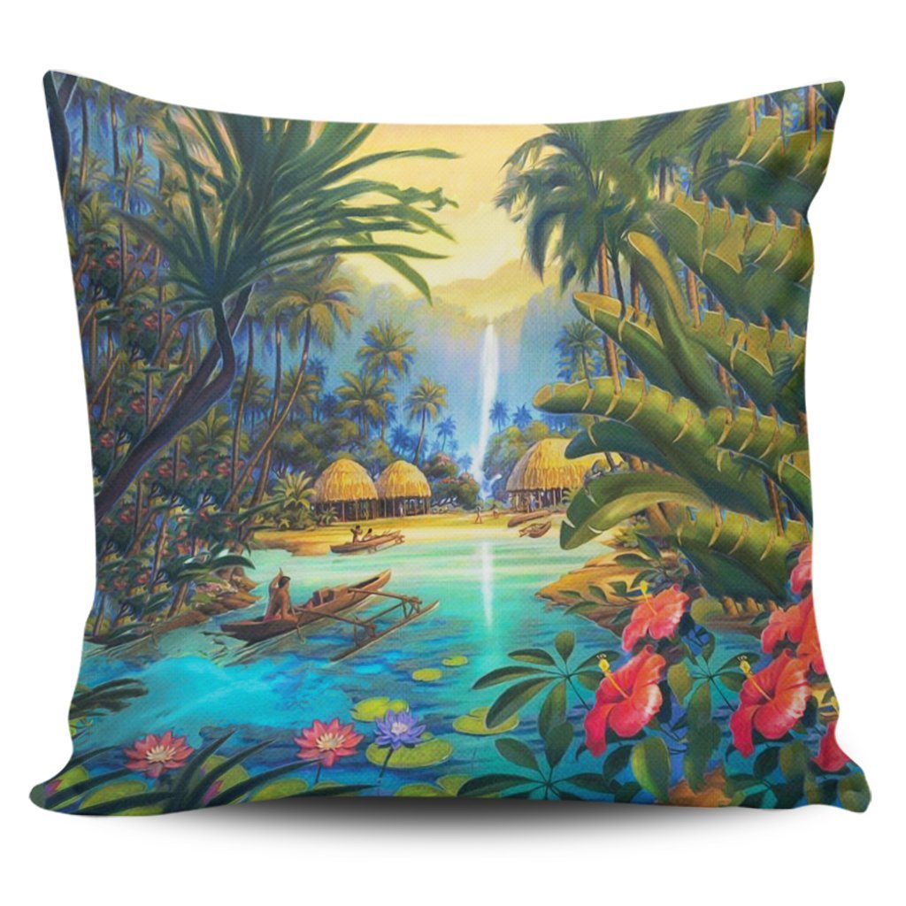 Hawaiian Living In Aboriginal Village Pillow Covers - AH Pillow Covers Black - Polynesian Pride