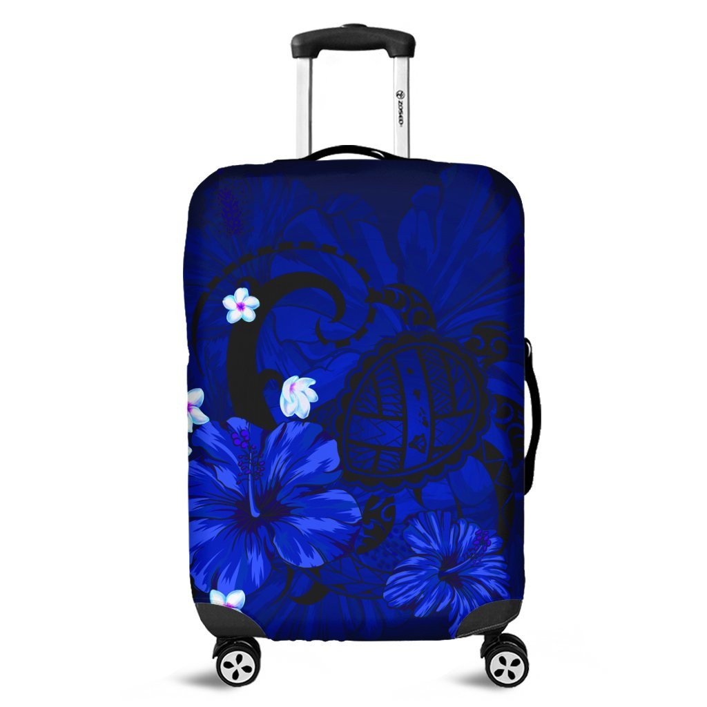 Hawaiian Map Big Turtle Hibiscus Plumeria Tribal Polynesian Luggage Covers - Blue - AH Black - Polynesian Pride