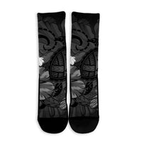 Hawaiian Map Big Turtle Hibiscus Plumeria Tribal Polynesian Crew Socks - Gray - AH - Polynesian Pride