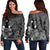 Hawaiian Map Big Turtle Hibiscus Plumeria Tribal Polynesian Women's Off Shoulder Sweater - Gray - AH Black - Polynesian Pride