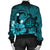 Hawaiian Map Big Turtle Hibiscus Plumeria Tribal Polynesian Bomber Jacket - Turquoise - AH - Polynesian Pride