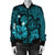 Hawaiian Map Big Turtle Hibiscus Plumeria Tribal Polynesian Bomber Jacket - Turquoise - AH - Polynesian Pride