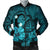 Hawaiian Map Big Turtle Hibiscus Plumeria Tribal Polynesian Bomber Jacket - Turquoise - AH Black Unisex - Polynesian Pride