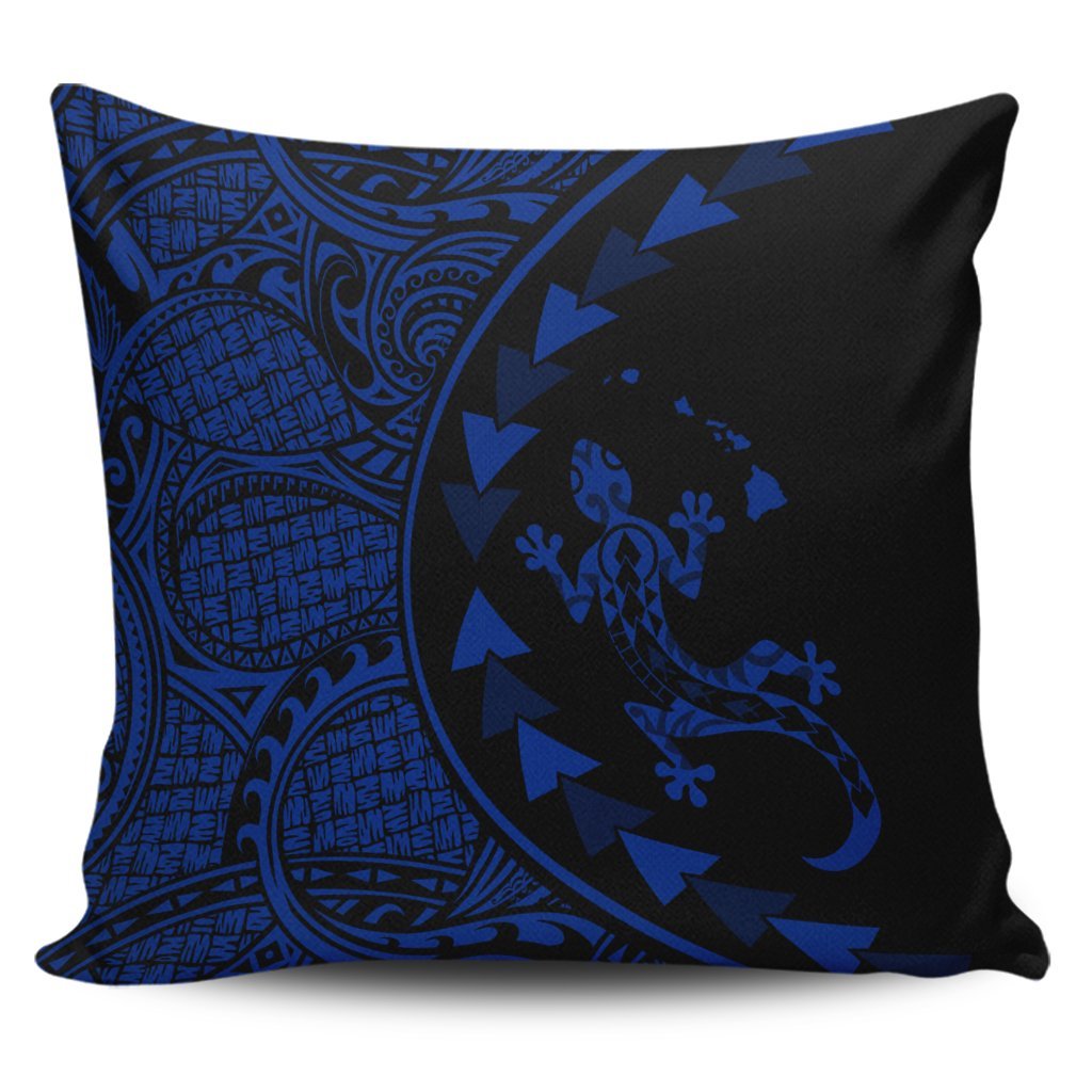 Hawaiian Map Gecko Tattoo Kakau Polynesian Pillow Covers Blue AH Pillow Covers Black - Polynesian Pride