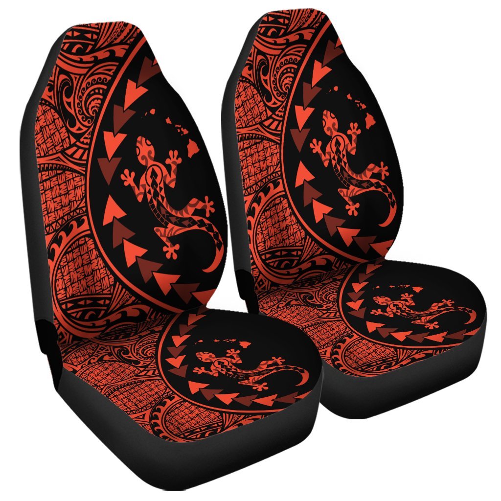 Hawaiian Map Gecko Tattoo Kakau Polynesian Car Seat Covers Orange AH Universal Fit Black - Polynesian Pride