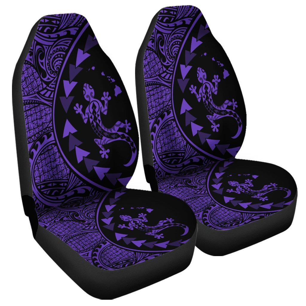 Hawaiian Map Gecko Tattoo Kakau Polynesian Car Seat Covers Purple AH Universal Fit Black - Polynesian Pride