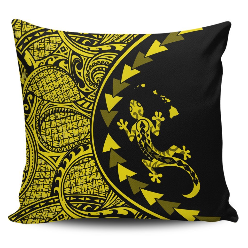 Hawaiian Map Gecko Tattoo Kakau Polynesian Pillow Covers Yellow AH Pillow Covers Black - Polynesian Pride