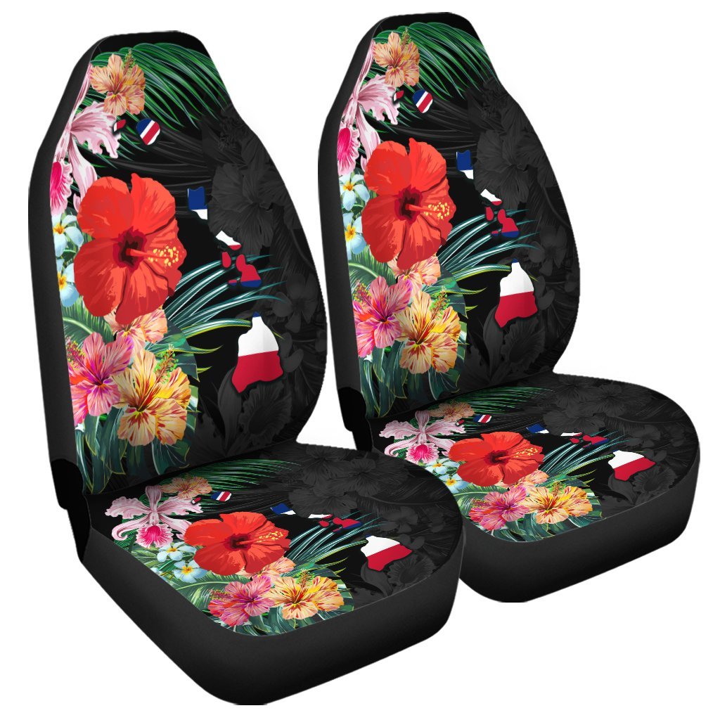 Hawaiian Map Hawaii Flag Hibiscus Polynesian Car Seat Covers AH Universal Fit Black - Polynesian Pride