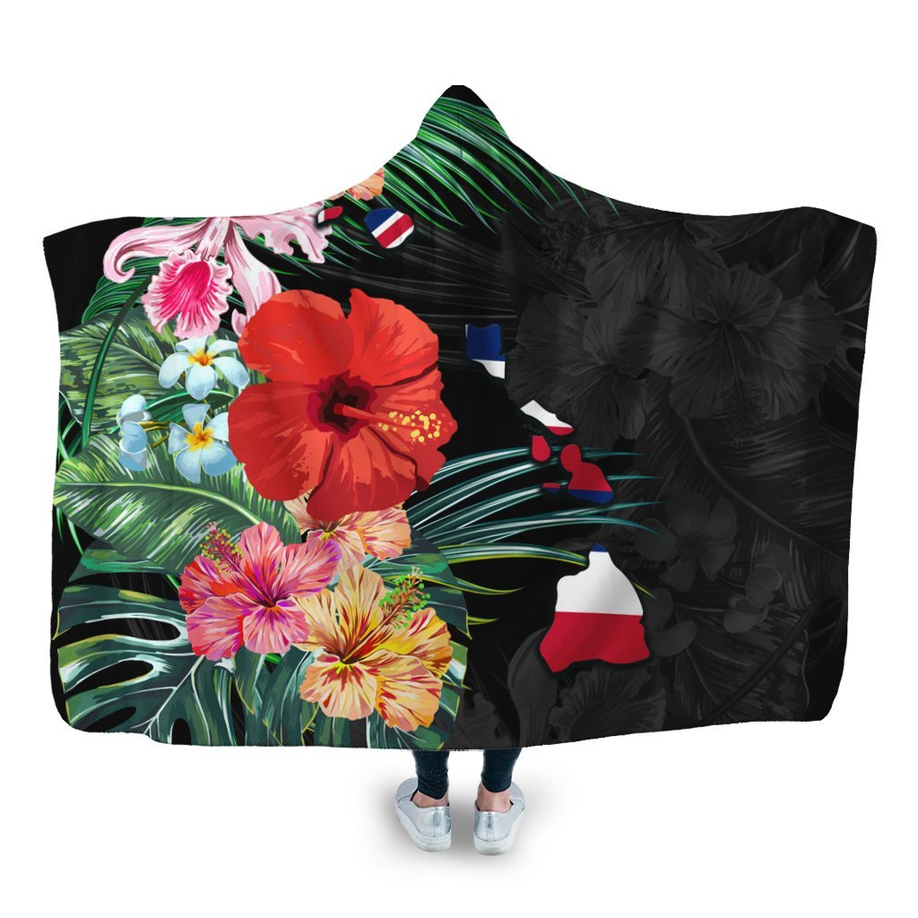 Hawaiian Map Hawaii Flag Hibiscus Polynesian Hooded Blanket AH Hooded Blanket White - Polynesian Pride