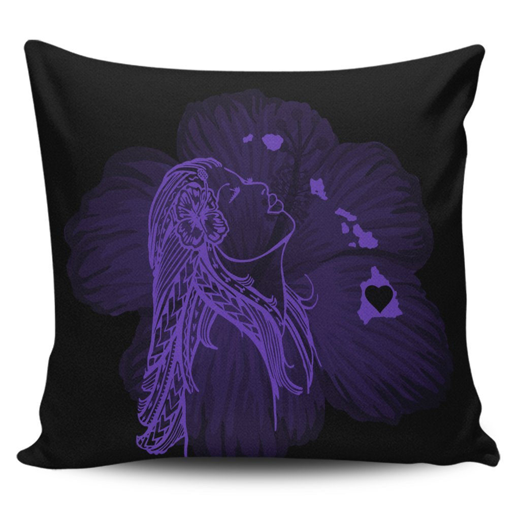 Hawaiian Map Heart Hula Girl Hibiscus Purple Polynesian Pillow Covers - AH Pillow Covers Black - Polynesian Pride