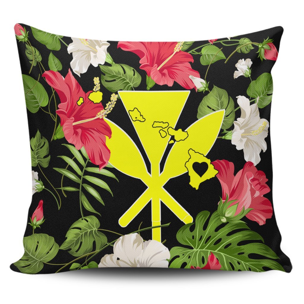 Hawaiian Map Heart Kanaka Hibiscus Polynesian Pillow Covers - AH Pillow Covers Black - Polynesian Pride