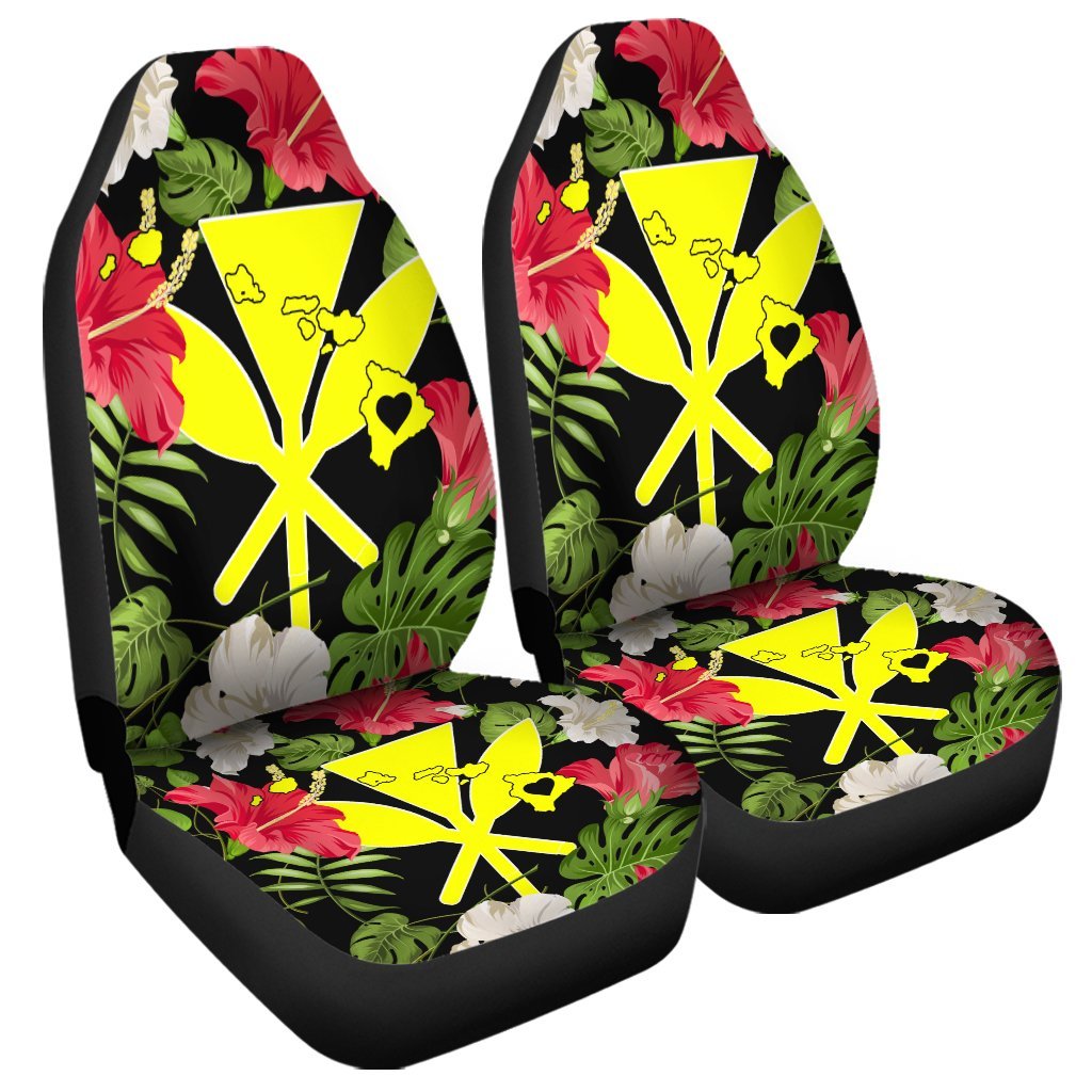 Hawaiian Map Heart Kanaka Hibiscus Polynesian Car Seat Covers - AH Universal Fit Black - Polynesian Pride