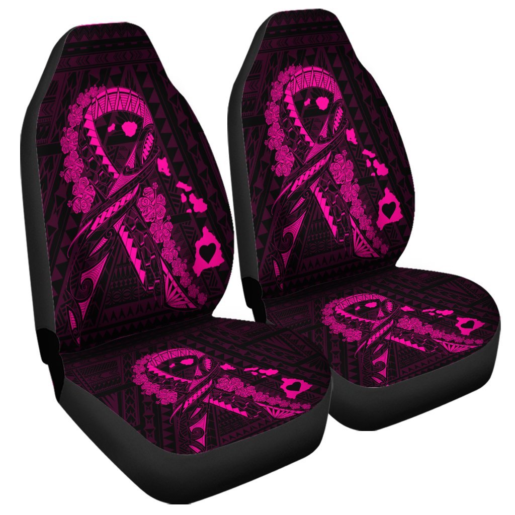 Hawaiian Map Heart Ribbon Cancer Hibiscus Pink Polynesian Car Seat Covers - AH Universal Fit Black - Polynesian Pride