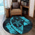 Hawaiian Map Hibiscus Turtle Fish Hook Polynesian Round Carpet Blue - AH - Polynesian Pride