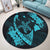 Hawaiian Map Hibiscus Turtle Fish Hook Polynesian Round Carpet Blue - AH - Polynesian Pride