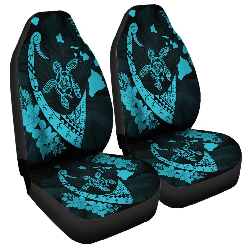 Hawaiian Map Hibiscus Turtle Fish Hook Polynesian Car Seat Covers Blue - AH Universal Fit Black - Polynesian Pride