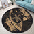 Hawaiian Map Hibiscus Turtle Fish Hook Polynesian Round Carpet Gold - AH - Polynesian Pride