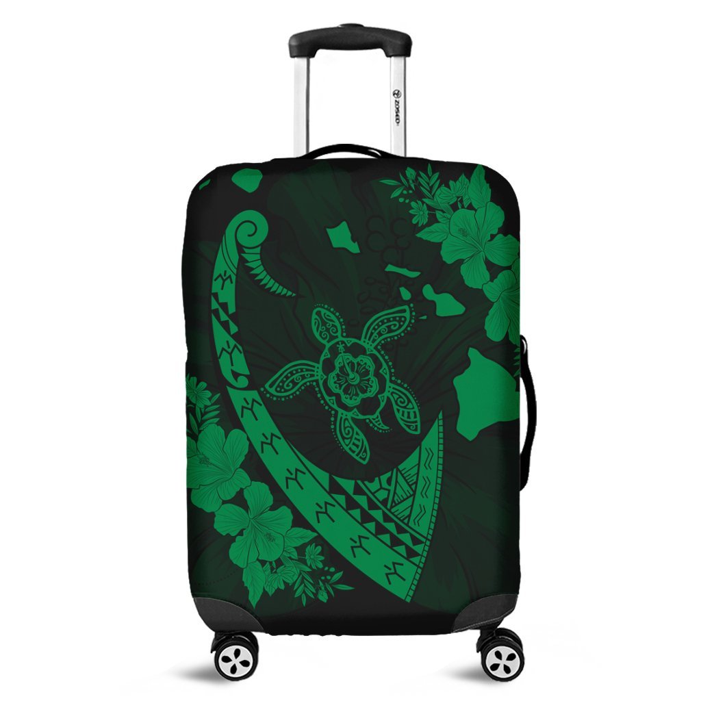 Hawaiian Map Hibiscus Turtle Fish Hook Polynesian Luggage Covers Green - AH Black - Polynesian Pride