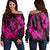 Hawaiian Map Hibiscus Turtle Fish Hook Polynesian Women's Off Shoulder Sweater Pink - AH Black - Polynesian Pride