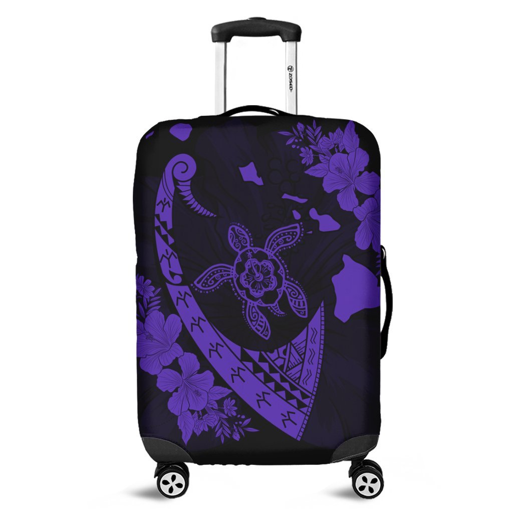 Hawaiian Map Hibiscus Turtle Fish Hook Polynesian Luggage Covers Purple - AH Black - Polynesian Pride