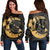 Hawaiian Map Hibiscus Turtle Polynesian Moon Women's Off Shoulder Sweater Gold - AH Black - Polynesian Pride