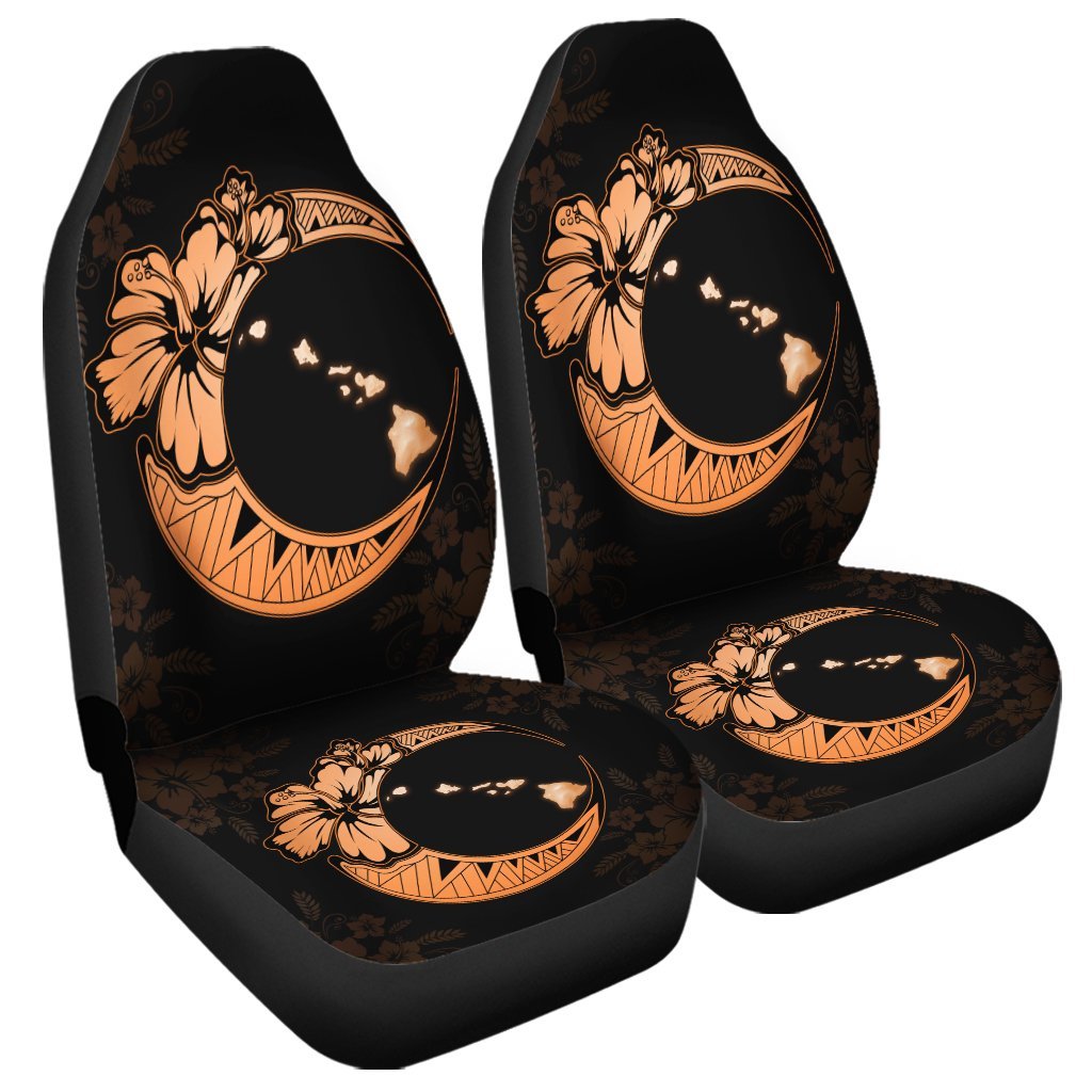 Hawaiian Map Hibiscus Turtle Polynesian Moon Car Seat Covers Orange - AH Universal Fit Black - Polynesian Pride