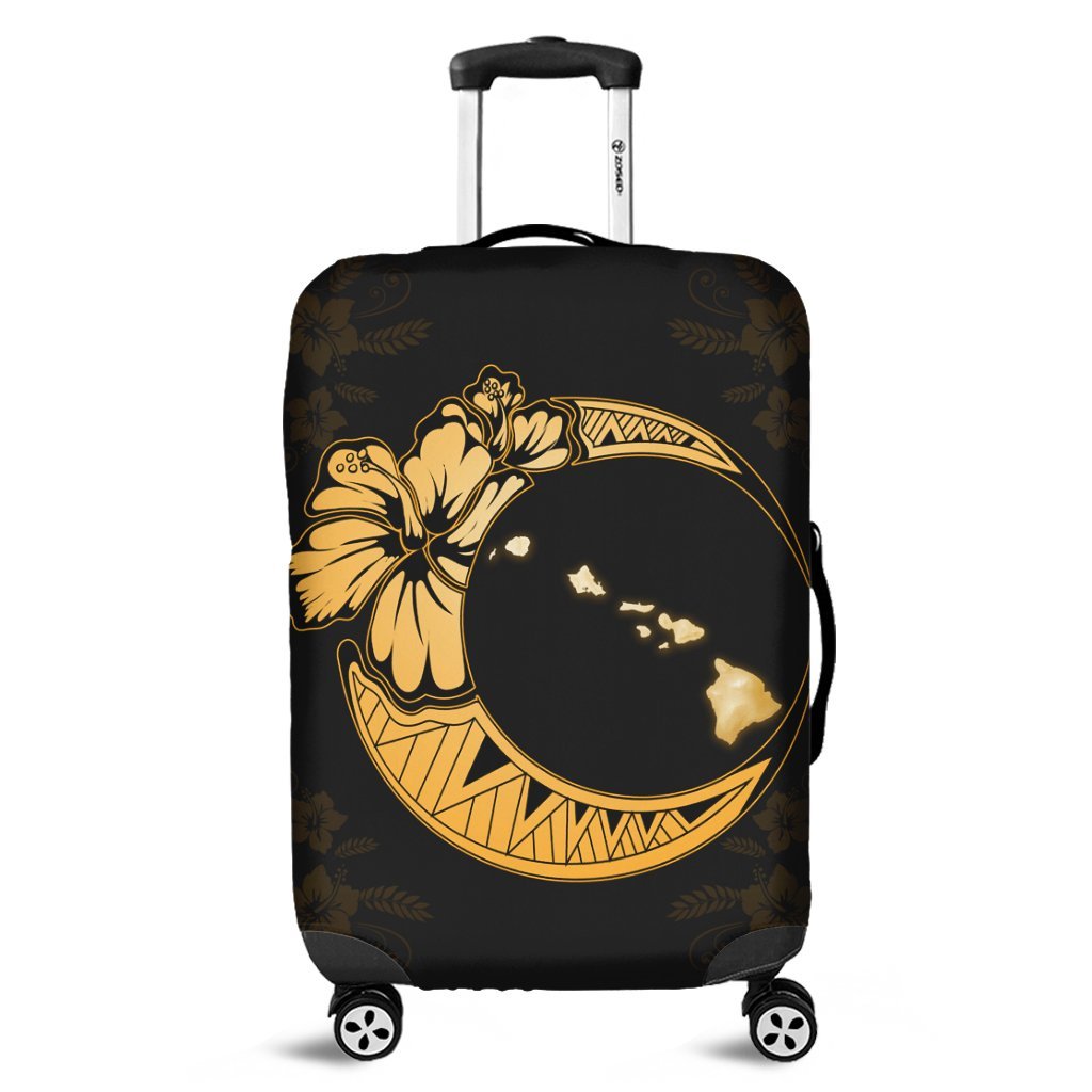 Hawaiian Map Hibiscus Turtle Polynesian Moon Luggage Covers Yellow - AH Black - Polynesian Pride