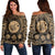 Hawaiian Map Honu Hibiscus Tropic Gold Polynesian Women's Off Shoulder Sweater - AH Black - Polynesian Pride