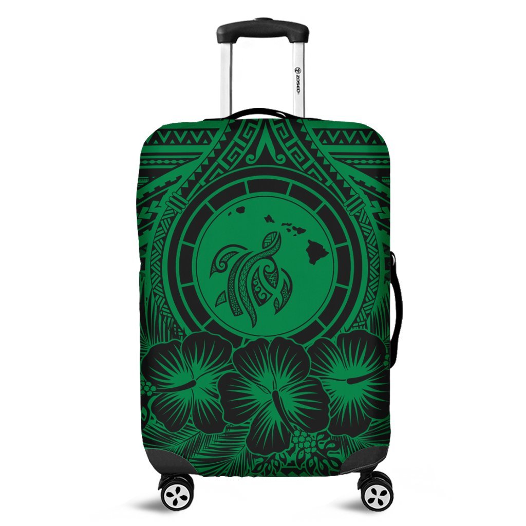 Hawaiian Map Honu Hibiscus Tropic Green Polynesian Luggage Covers - AH Black - Polynesian Pride