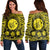 Hawaiian Map Honu Hibiscus Tropic Yellow Polynesian Women's Off Shoulder Sweater - AH Black - Polynesian Pride