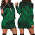 Hawaiian Map Hula Girl Hibiscus Kanaka Polynesian Hoodie Dress - Green - AH Black - Polynesian Pride