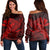 Hawaiian Map Hula Girl Hibiscus Kanaka Polynesian Women's Off Shoulder Sweater - Red - AH Black - Polynesian Pride