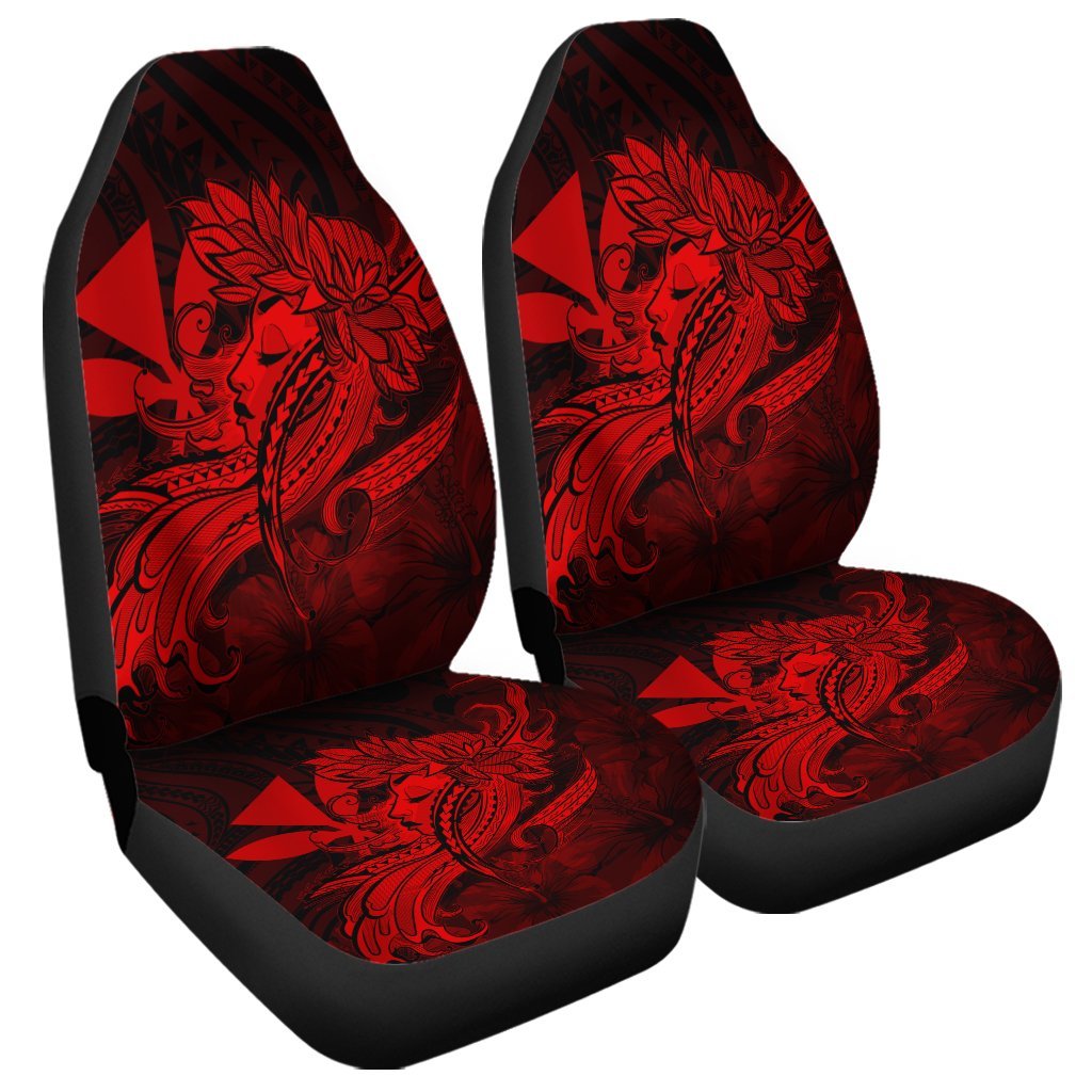 Hawaiian Map Hula Girl Hibiscus Kanaka Polynesian Car Seat Covers - Red - AH Universal Fit Black - Polynesian Pride