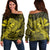 Hawaiian Map Hula Girl Hibiscus Kanaka Polynesian Women's Off Shoulder Sweater - Yellow - AH Black - Polynesian Pride