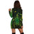 Hawaiian Map Kakau Turtle Polynesian Hoodie Dress - Green - AH - Polynesian Pride