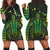 Hawaiian Map Kakau Turtle Polynesian Hoodie Dress - Green - AH Black - Polynesian Pride