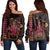 Hawaiian Map Kakau Turtle Polynesian Women's Off Shoulder Sweater - Orange - AH Black - Polynesian Pride