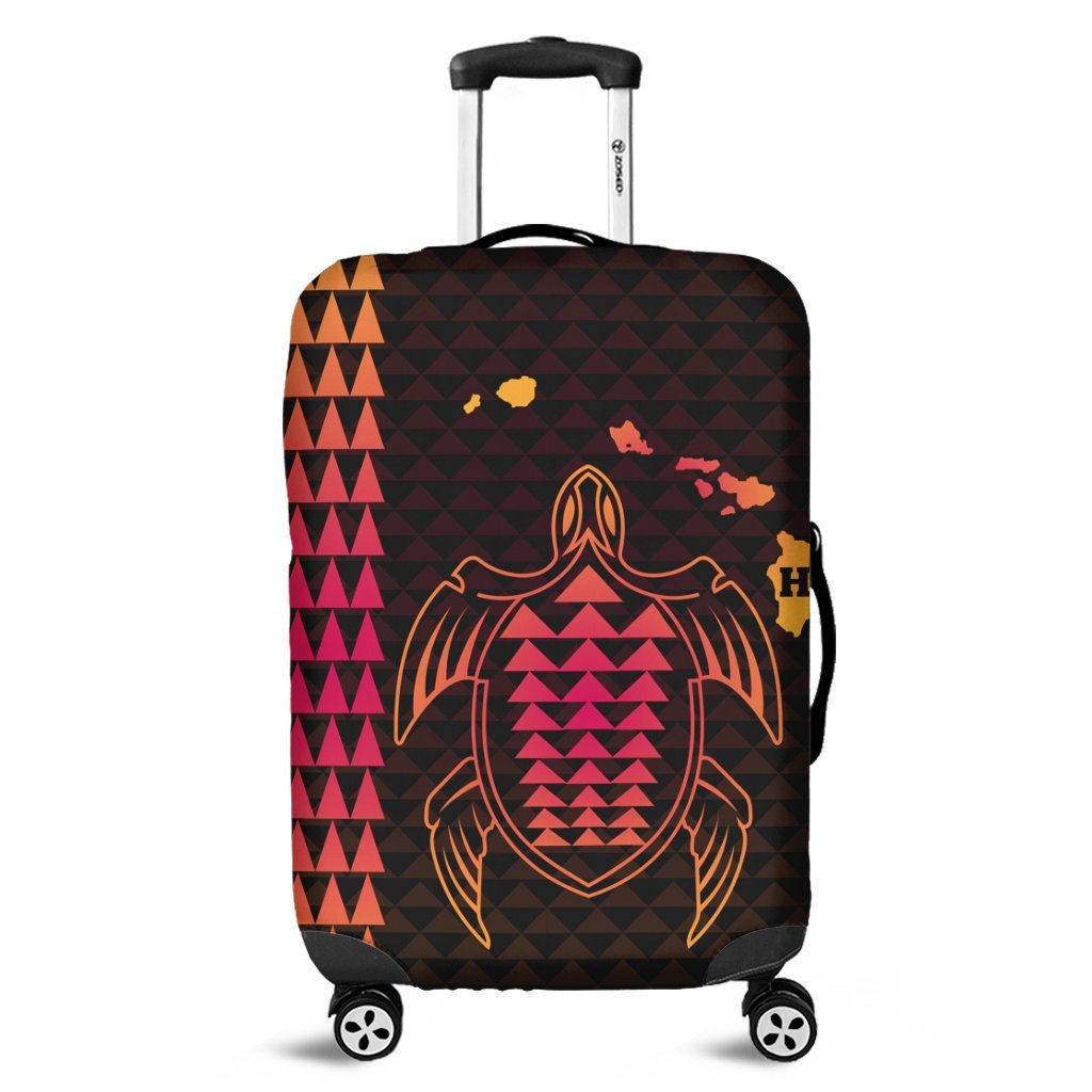 Hawaiian Map Kakau Turtle Polynesian Luggage Covers - Orange - AH Black - Polynesian Pride