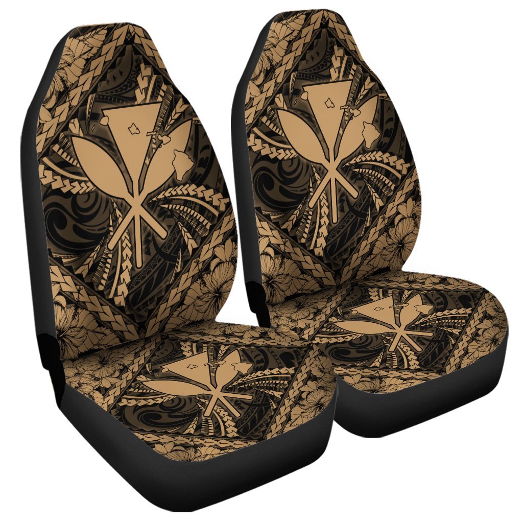 Hawaiian Map Kanaka Hibiscus Gold Polynesian Car Seat Covers - AH Universal Fit Black - Polynesian Pride