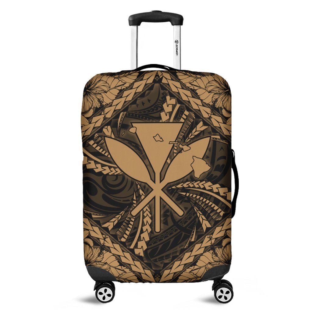 Hawaiian Map Kanaka Hibiscus Gold Polynesian Luggage Covers - AH Black - Polynesian Pride