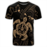 Hawaiian Map Kanaka Hibiscus Turtle Gold Polynesian T Shirt - Polynesian Pride