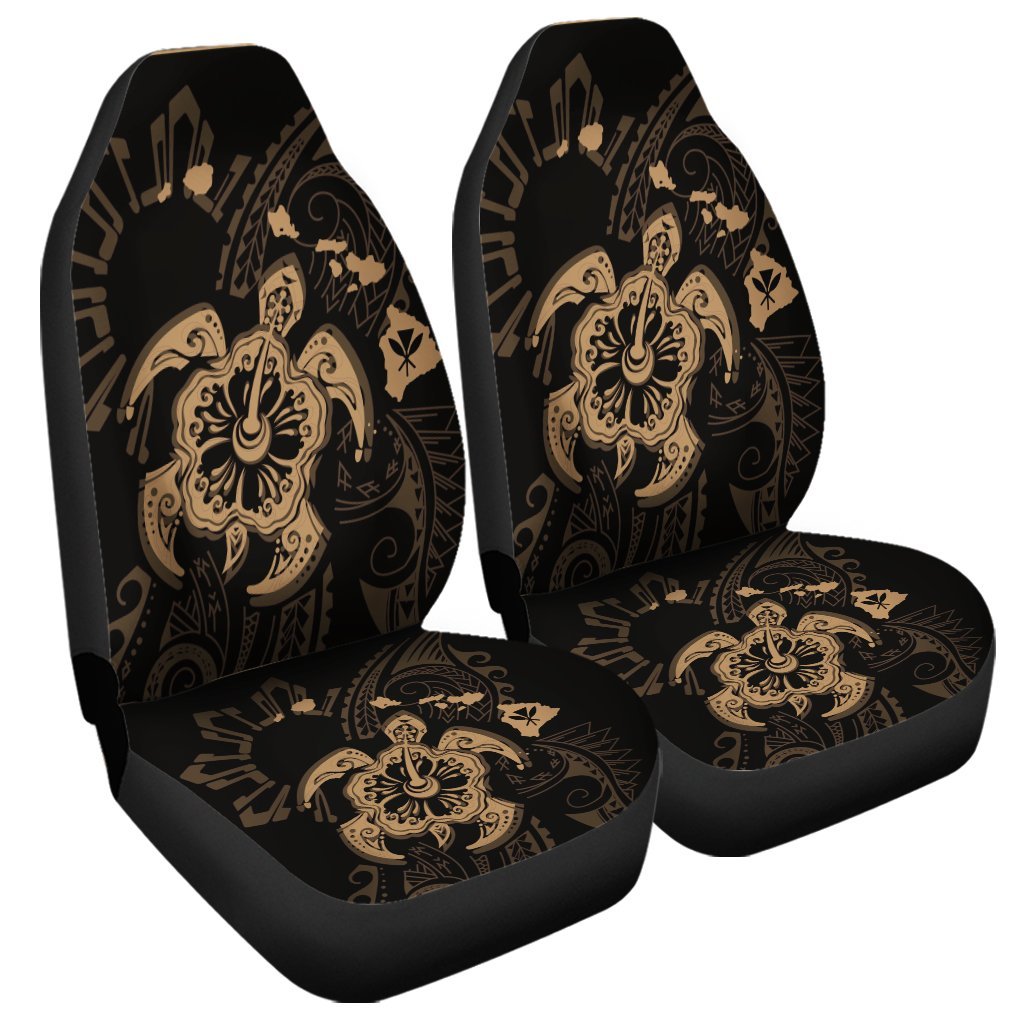 Hawaiian Map Kanaka Hibiscus Turtle Gold Polynesian Car Seat Covers - AH Universal Fit Black - Polynesian Pride