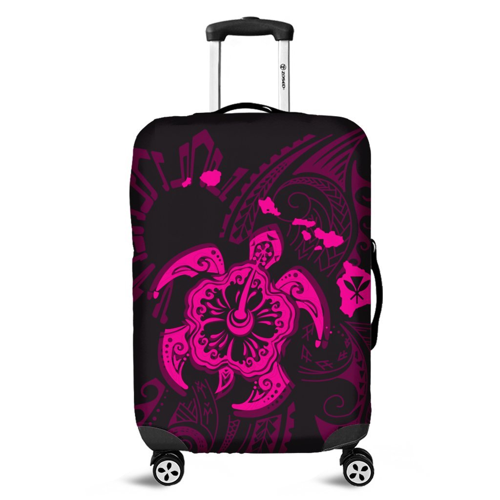 Hawaiian Map Kanaka Hibiscus Turtle Pink Polynesian Luggage Covers - AH Black - Polynesian Pride