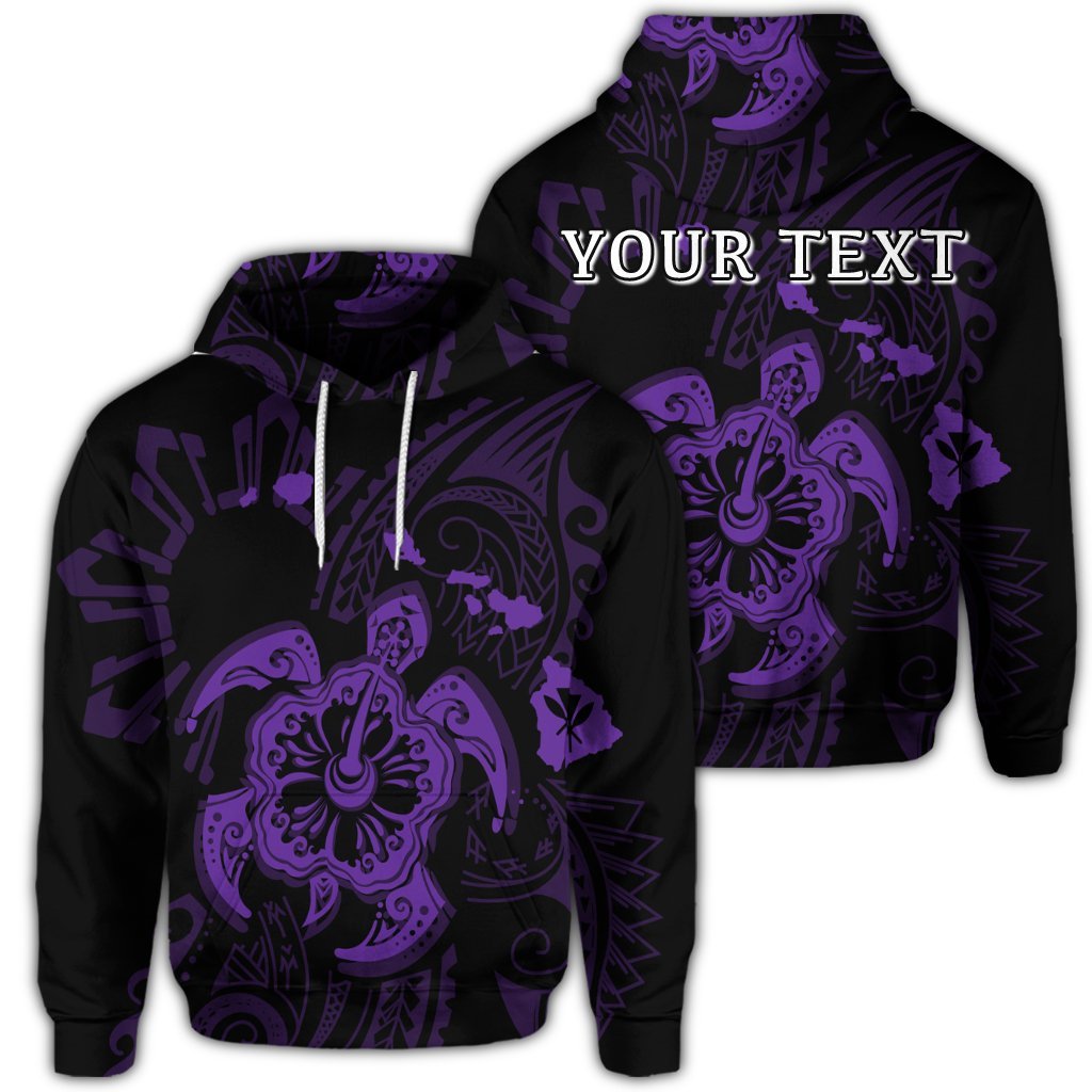 Custom Hawaiian Map Kanaka Hibiscus Turtle Purple Polynesian Hoodie Unisex Art - Polynesian Pride