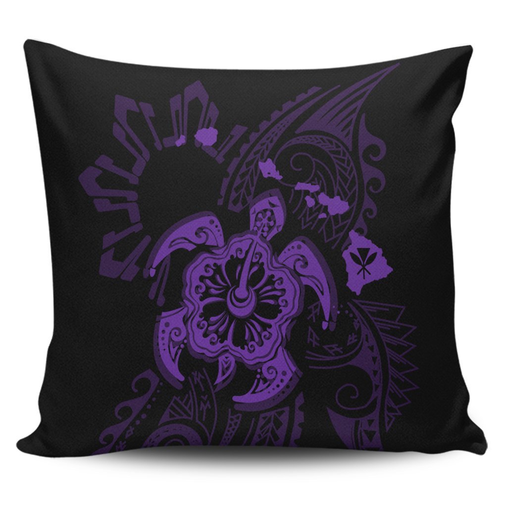 Hawaiian Map Kanaka Hibiscus Turtle Purple Polynesian Pillow Covers - AH Pillow Covers Black - Polynesian Pride