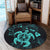 Hawaiian Map Kanaka Hibiscus Turtle Turquoise Polynesian Round Carpet - AH - Polynesian Pride