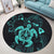 Hawaiian Map Kanaka Hibiscus Turtle Turquoise Polynesian Round Carpet - AH - Polynesian Pride